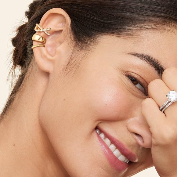 Chunky Ear Cuff Set Non Piercing Clip-On Cartilage Cubic Zirconia Earring - Picture 4 of 7